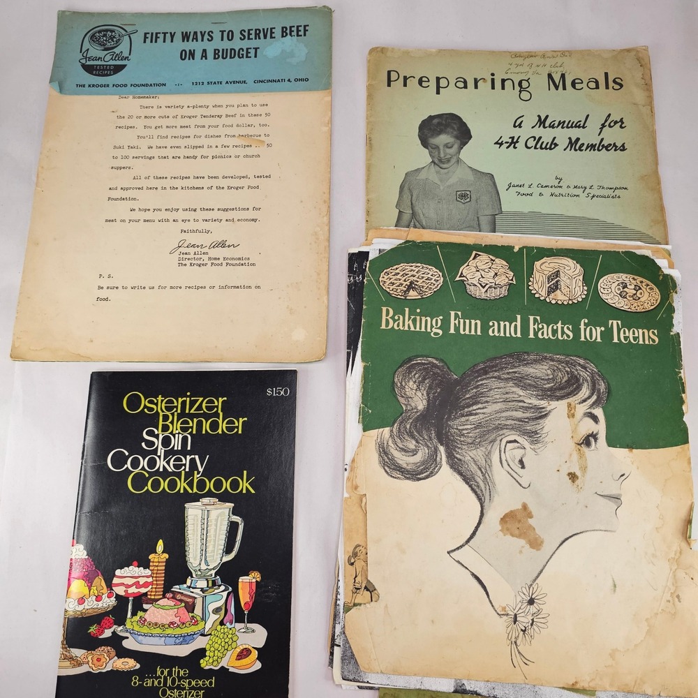 VTG. Cookbooks Recipe Booklets Lot of 4 Osterizer Blender, Beef Budget, Baking
